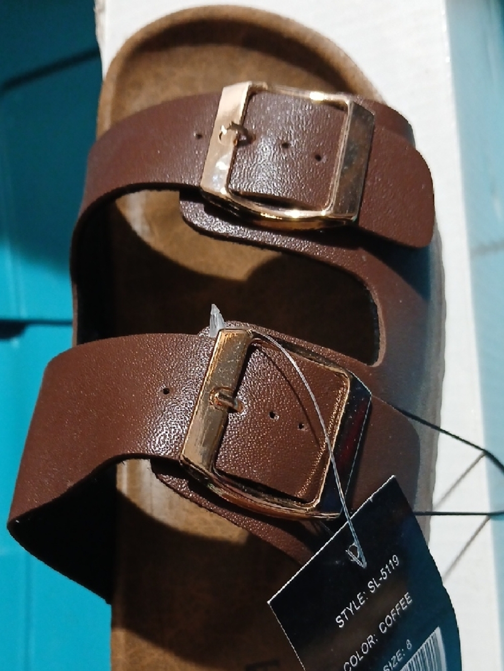 Brown Double Buckle Slide Sandal - Picture 2 of 8